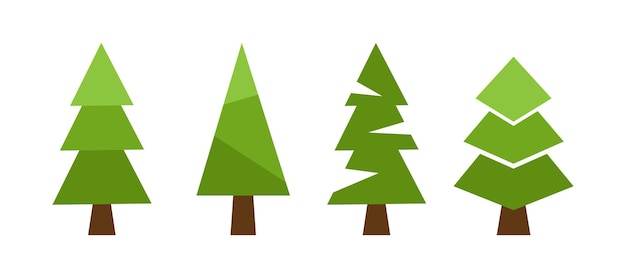 Set 4 stuks abstracte groene kerstbomen op een witte achtergrond vector