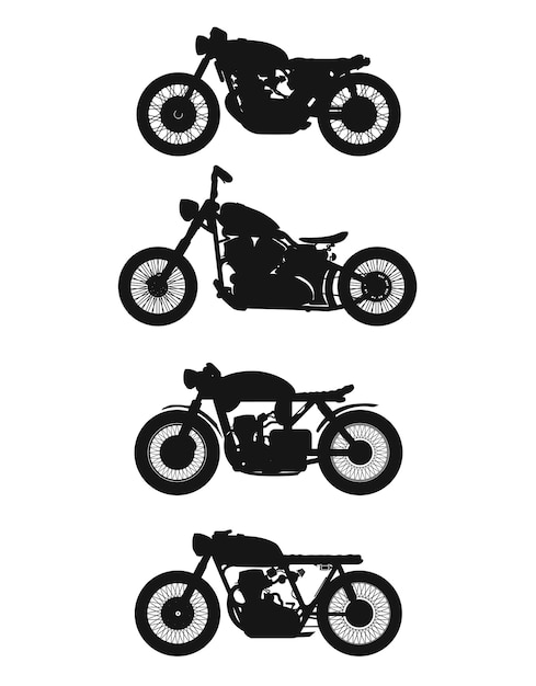 빈티지 오토바이 4종 세트입니다. 벡터 그래픽입니다.