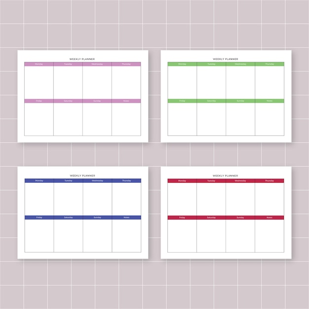 Set of 4 weekly planner to do list colorful minimalist