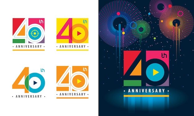 Vettore set di logo colorato 40 ° anniversario