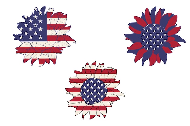 Set di girasoli patriottici della bandiera americana del 4 luglio