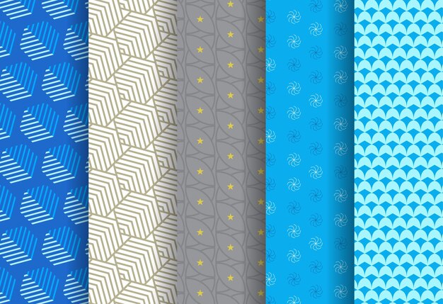 Set of 5 abstract shapes seamless pattern collection