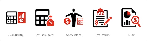 A set of 5 accounting icons as accounting tax calculator accountant