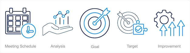 A set of 5 Action plan icons as meeting schedule analysis goal