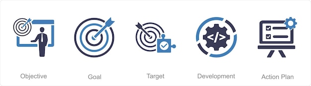 A set of 5 Action plan icons as objective goal target