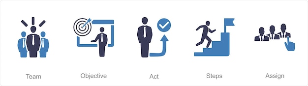 Vector a set of 5 action plan icons as team objective act