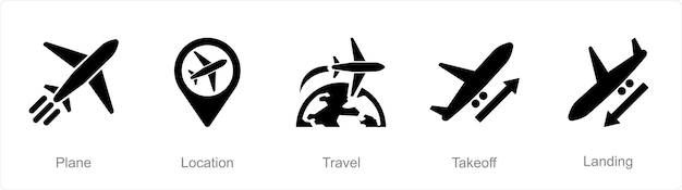 A set of 5 Airport icons as plane location travel