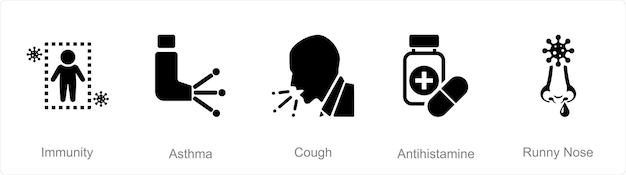 A set of 5 Allergy icons as immunity asthma cough