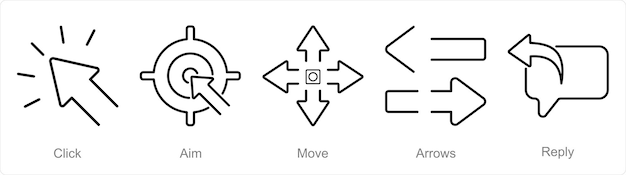 Vettore un set di icone di 5 frecce come clic mirare spostare