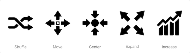 A set of 5 arrows icons as shuffle move center