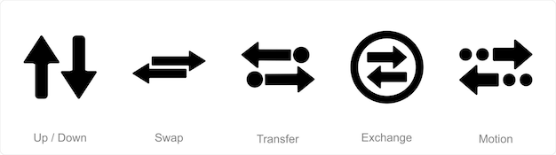 A set of 5 arrows icons as up down swap transfer