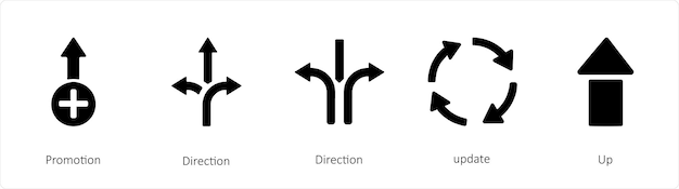 Vector a set of 5 arrows icons such as direction way path