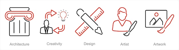 A set of 5 Art icons as architecture creativity design