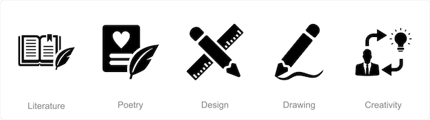 A set of 5 Art icons as literature poetry design