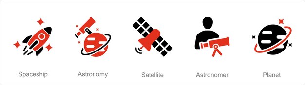 A set of 5 Astronomy icons as spaceship astronomy satellite