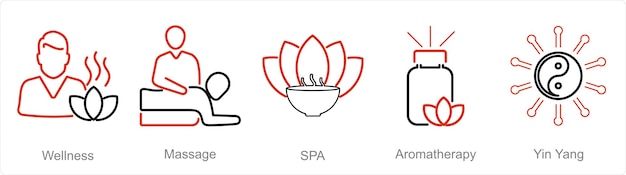 Vector a set of 5 beauty spa icons as wellness massage spa