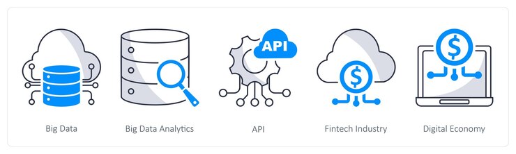 Vector a set of 5 blockchain icons as big data big data analytics