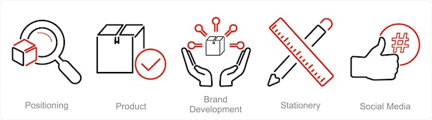 A set of 5 Branding icons as positioning product brand development