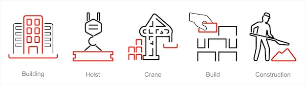 A set of 5 Build icons as building hoist crane