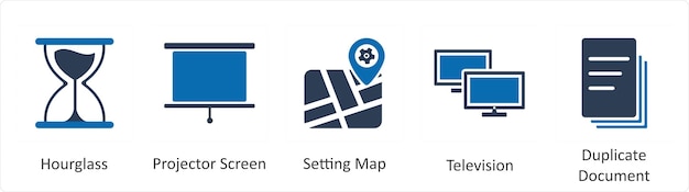 A set of 5 bus icons as hourglass projector screen setting map