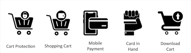 Набор из 5 бизнес-иконки в качестве защиты корзины покупательской корзины мобильной оплаты