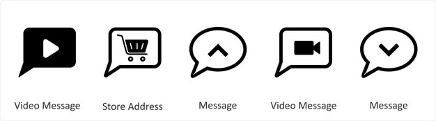 A set of 5 Business icon as video message store address message