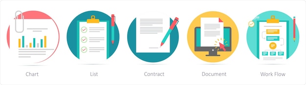 A set of 5 business icons as chart list contract