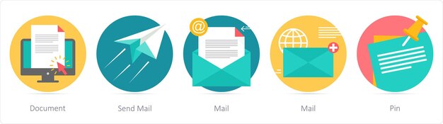 A set of 5 business icons as document send mail