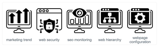 5 つのビジネスアイコンをマーケティングのトレンドとして Web セキュリティ SEO モニタリング