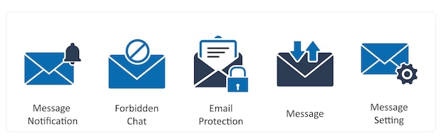 A set of 5 business icons as message notification forbidden chat