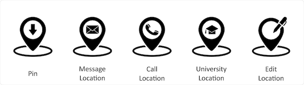 A set of 5 Business icons as pin message location call location