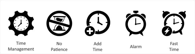 A set of 5 business icons as time management no patience add time