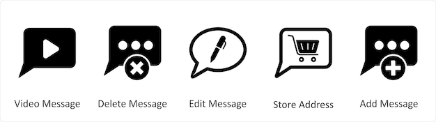 A set of 5 Business icons as video message delete message edit message