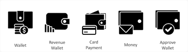 5 개의 비즈니스 아이콘을 지갑 수입 지갑 카드 지불으로 설정합니다.
