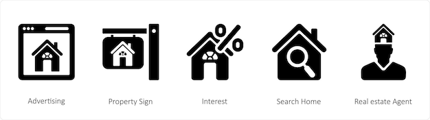 A set of 5 business icons such as advertising property sign