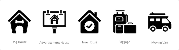 A set of 5 business icons such as Dog House Advertisement House