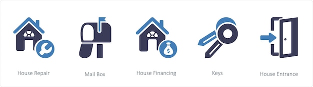 집 수리 메일 박스 (House Repair Mail Box) 와 같은 5 개의 비즈니스 아이콘 세트