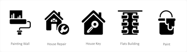 A set of 5 business icons such as Painting Wall House Key