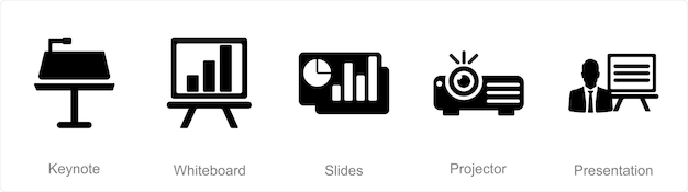 A set of 5 Business Presentation icons as keynote white board slides