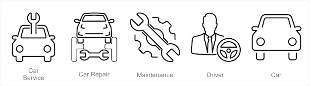 A set of 5 Car icons as car service car repair maintenance