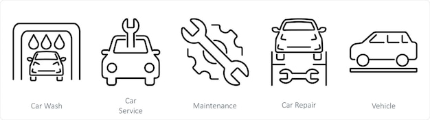 A set of 5 Car icons as car wash car service maintenance