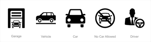 Набор из 5 иконок автомобилей в качестве гаражного автомобиля