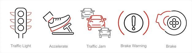 Vector a set of 5 car icons as traffic light accelerate traffic jam