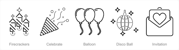 Набор из 5 празднуйте иконы, как фейерверки празднуют воздушные шары