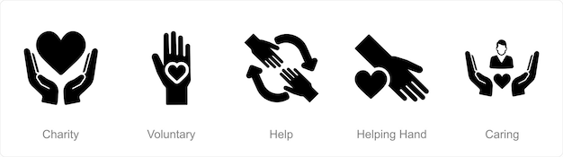 Vector a set of 5 charity and donation icons as charity voluntary help