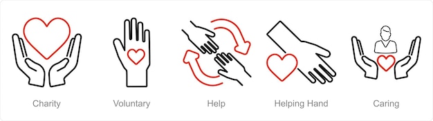 Vector a set of 5 charity and donation icons as charity voluntary help