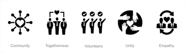 A set of 5 Charity and donation icons as community togetherness volunteers