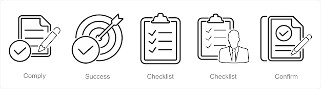 성공 체크리스트를 준수하는 5 개의 체크마크 아이콘 세트