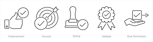 5 개의 체크마크 아이콘 세트가 승인 성공 스으로 표시됩니다.