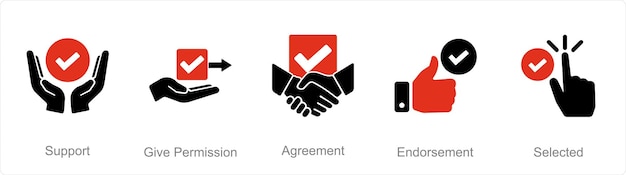 Vettore un set di 5 icone di spunta come supporto per dare l'accordo di autorizzazione